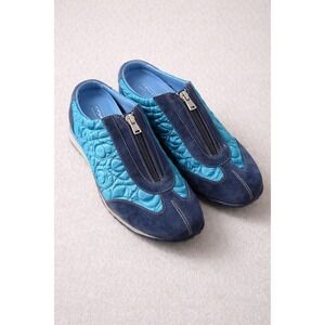 Coach‎ Casey Blue Quilted Satin Suede Zip Front Mules Sneakers A1095 Womens 10M